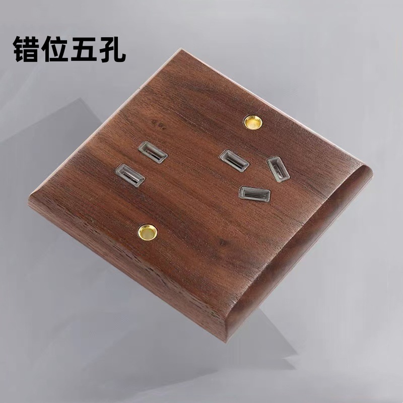Patrón de madera sólida retro nuez latón dial panel de interruptor residencial chino 86 tipo cinco agujeros con interruptor de toma de corriente oculta