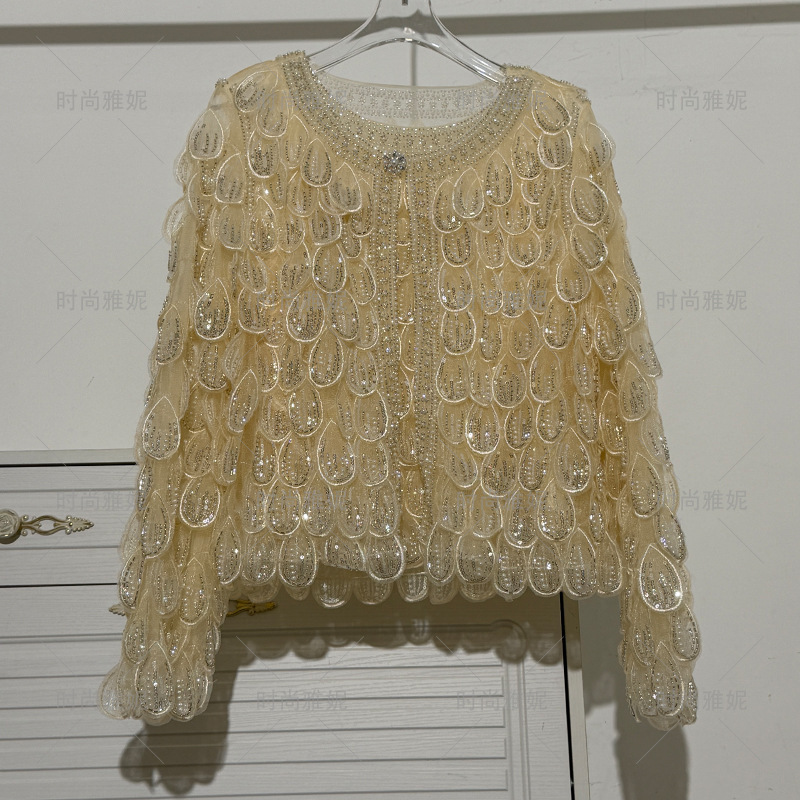 Fashionable Yani Lace-Style Sequin Beaded Pearl Long-Sleeve Short-Sleeve Top Vest Half-Dress Women's Mesh Shirt Fashionable Yani Lace-Style Sequin Beaded Pearl Long-Sleeve Short-Sleeve Top Vest Half-Dress Women's Mesh Shirt