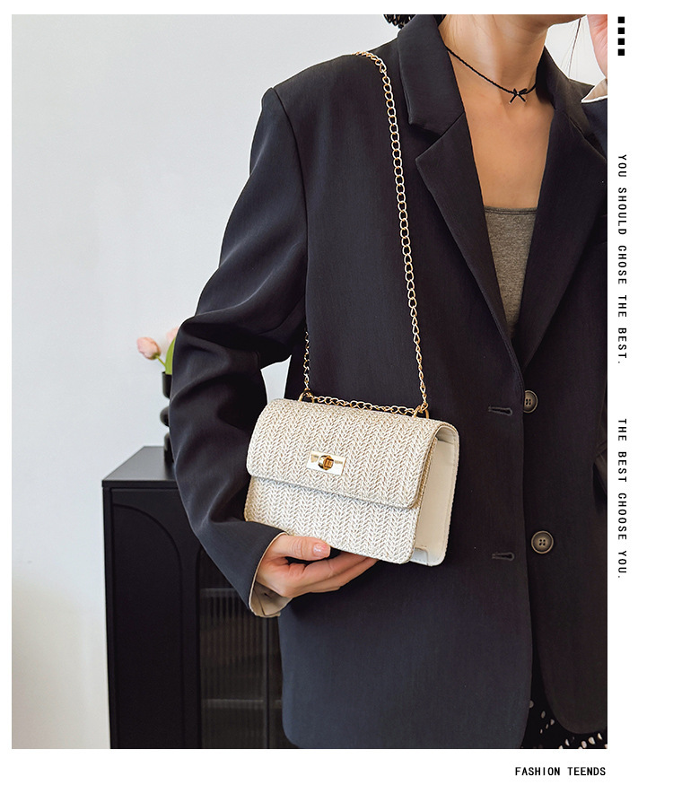 112g Weight Sewing Thread Fashion Element Lock clasp Closure Type Single Shoulder Strap Strap Type Straw Bag Bags Type Casual Occasion Straw Material Solid Color Pattern Spring&Summer Season Women's Gender Vacation Style Square Shape Women's Straw Solid Color Vacation Sewing Thread Square Lock Clasp Straw Bag 无
