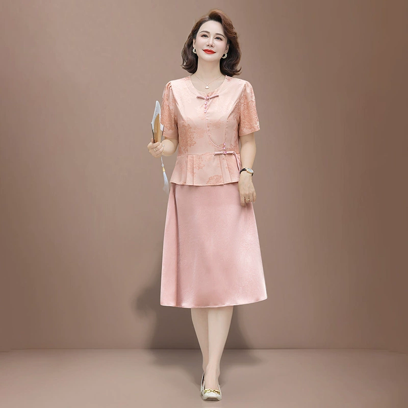 Мама летнее новое платье модное иностранное платье новая китайская улучшенная юбка чонсам среднего и пожилого национального стиля юбка