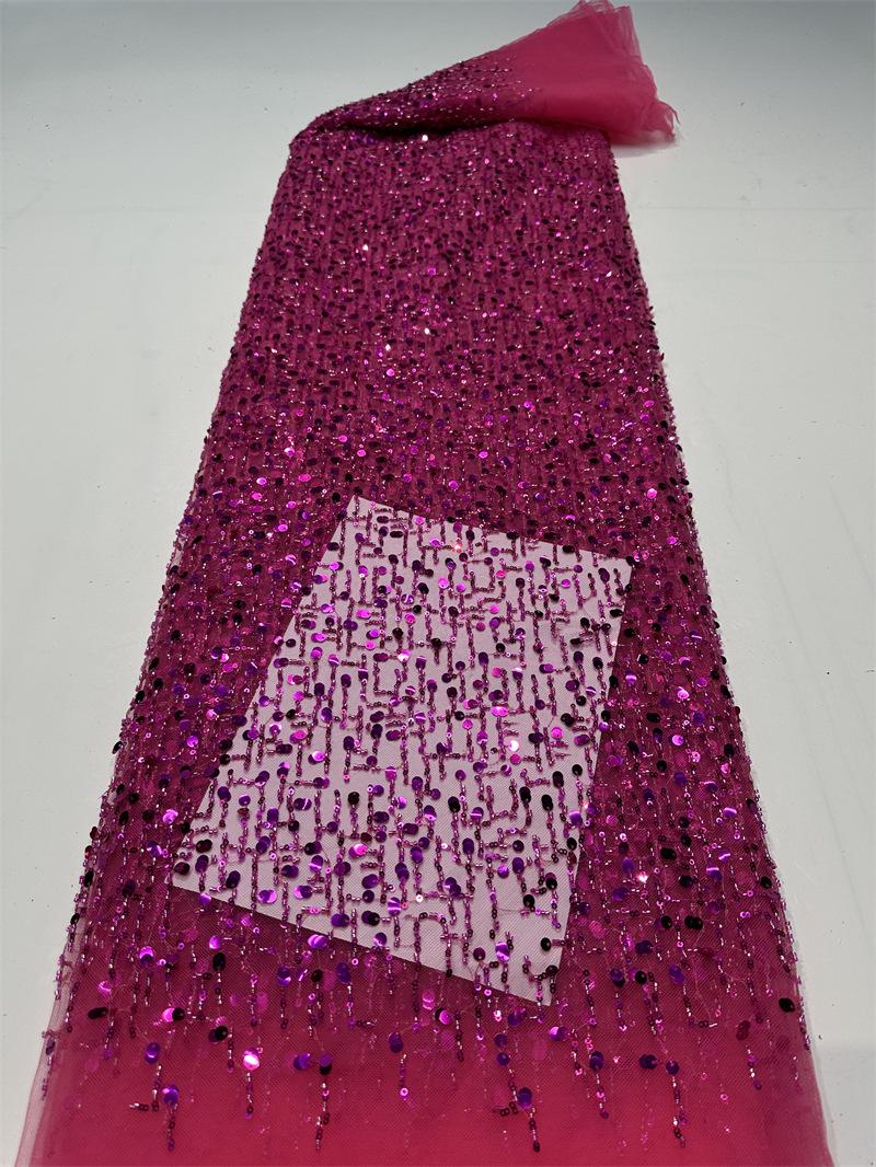 Fábrica al por mayor sequinilla bordada perlas tubo bordado tela de moda rendimiento de escenario ropa de vestir de alta calidad tela