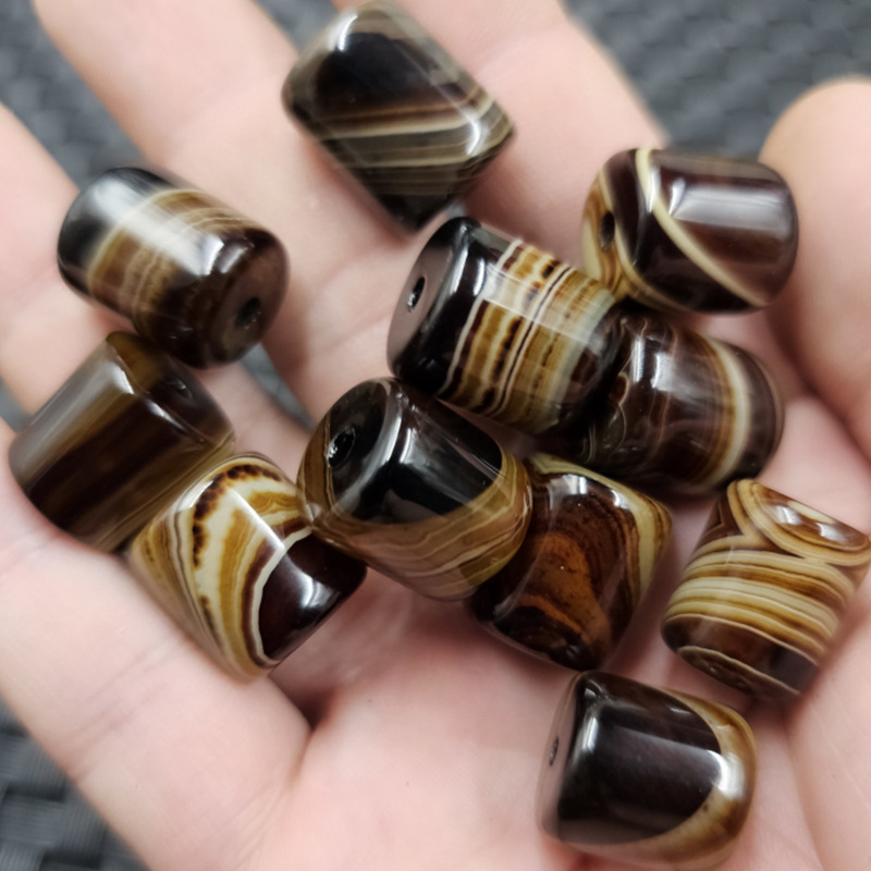 Brown striped agate loose beads, straight tube agate beads, jewelry accessories
