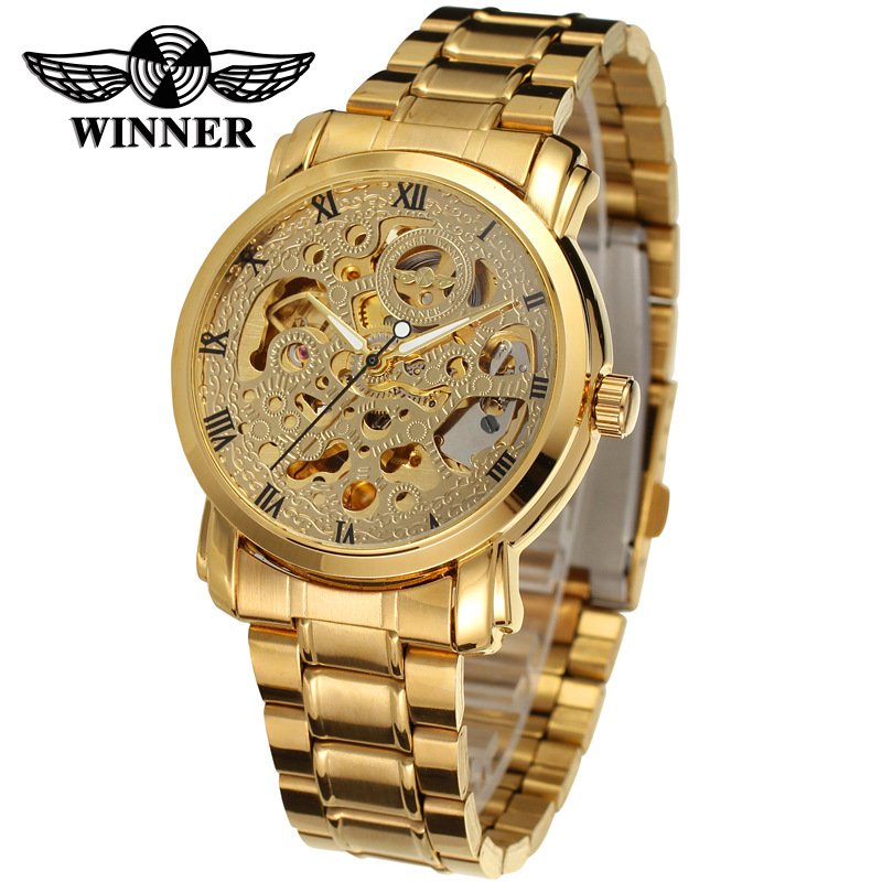 T-WINNER8047 nueva correa de acero hueco mecánico automático moda hombres reloj negocios