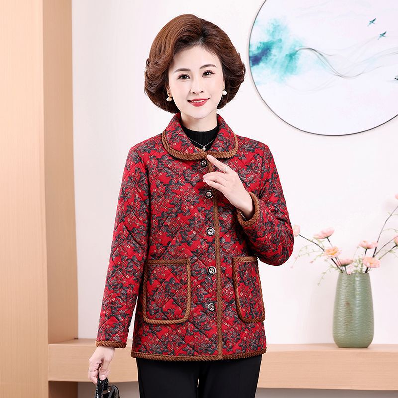 中老年妈妈棉袄短款棉衣翻领保暖加绒加厚奶奶冬装棉服上衣外套女|undefined