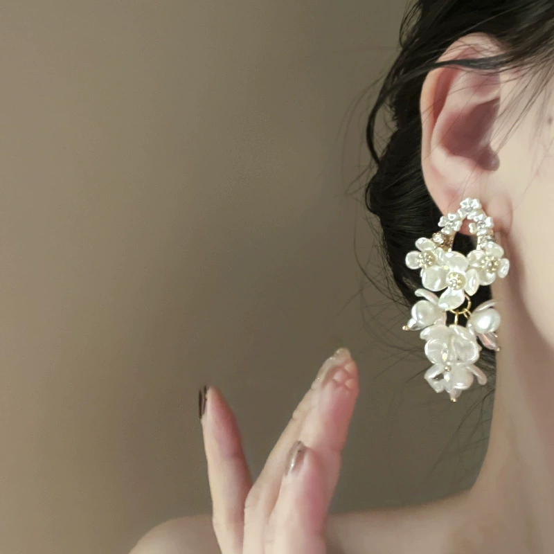 Серьги Baoyu bow & flower коллекция, французский лёгко-люкс стиль с жемчужной отделкой