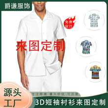 跨境外贸男士夏威夷衬衫欧码3d印花沙滩衬衣开衫时尚短袖上衣来图
