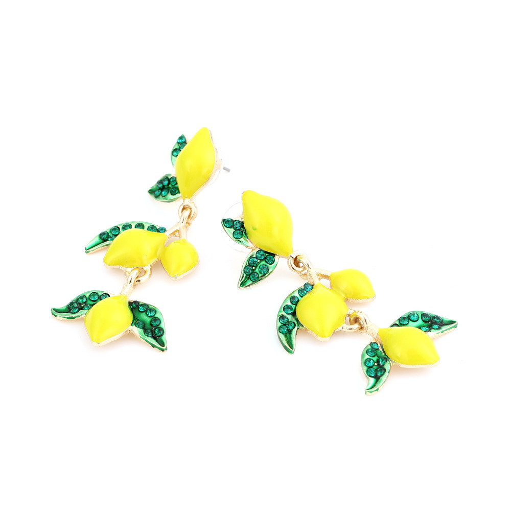1 Pair Casual Cute Lemon Enamel Alloy Rhinestones Drop Earrings display picture 3