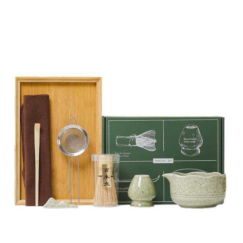 (Cross-border trading), green matcha, ceramic tea cup, tools set, 7 pieces