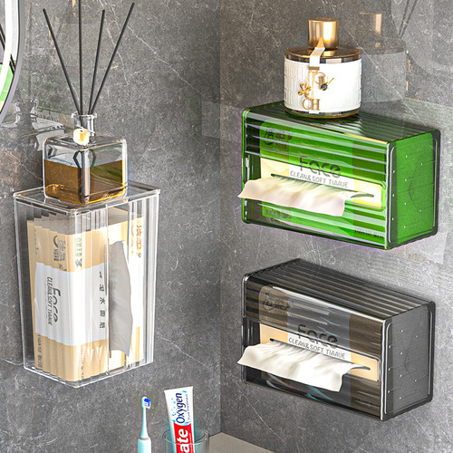 Overflow purchase tissue box wall-mounted punch-free tissue box bathroom toilet waterproof face towel light luxury storage box