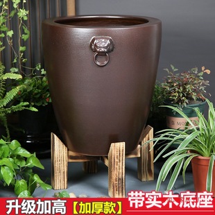 Tall Ceramic Traditional Fish-Keeping Flower Arrangement Pot Scroll Calligraphy Painting Tank Vintage Water Lily Lotus Water Tank Courtyard Living Room Decoration