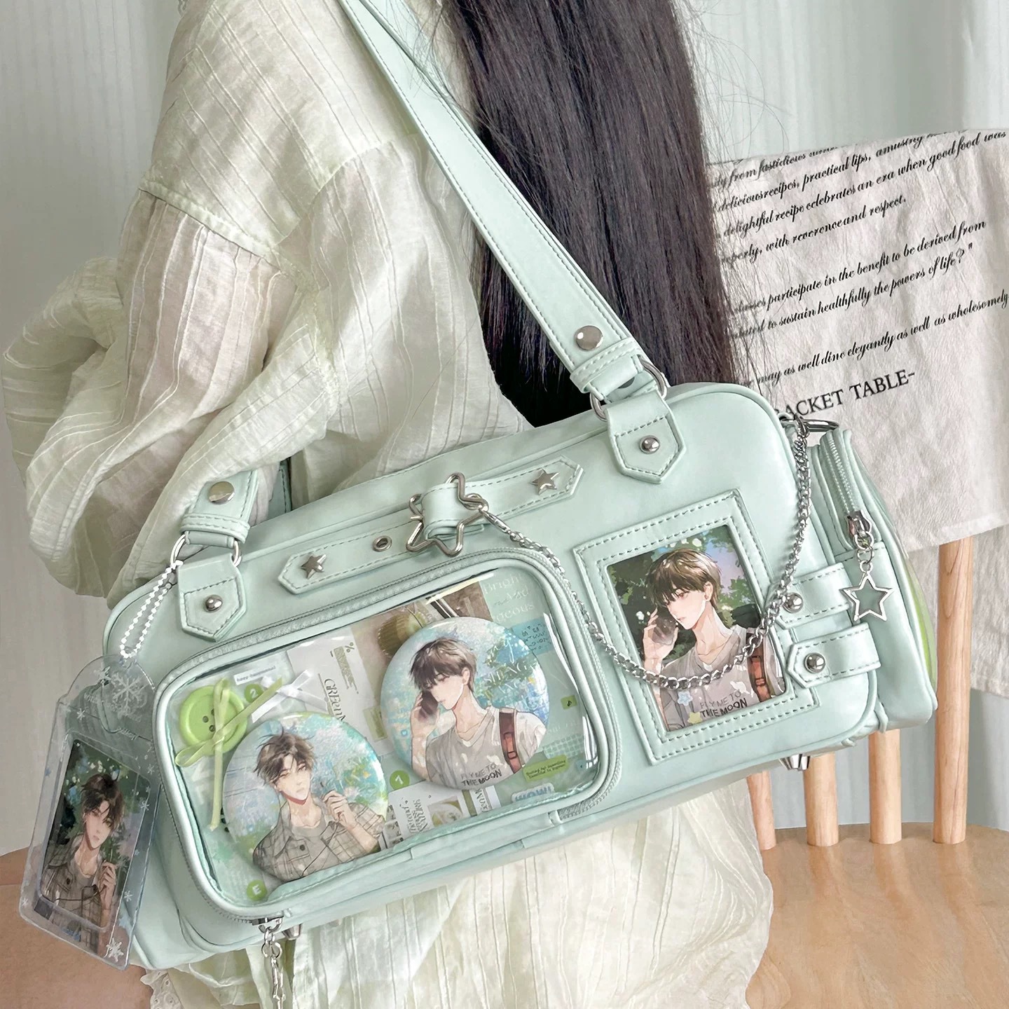 Manjue Premium【Sugar Cube Star Box】Original Ita Bag Transparent Crossbody Bag for Girls, Small Capacity Student Card Holder