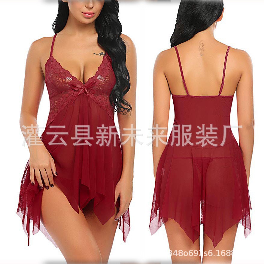 Amazon, comercio exterior europeo y americano lencería sexy, camisón transparente de malla, pijama de encaje sexy, servicio a domicilio