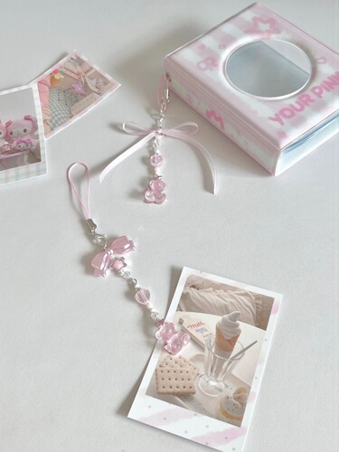 Cross-border Amazon beaded hanging chain mobile phone chain card book pen bag bag pendant pink girl heart gift