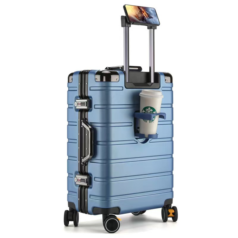 Una pieza de caja trolley con marco de aluminio, maleta con rueda universal, caja de contraseña de carga resistente a los arañazos para mujer de 24 pulgadas, portavasos