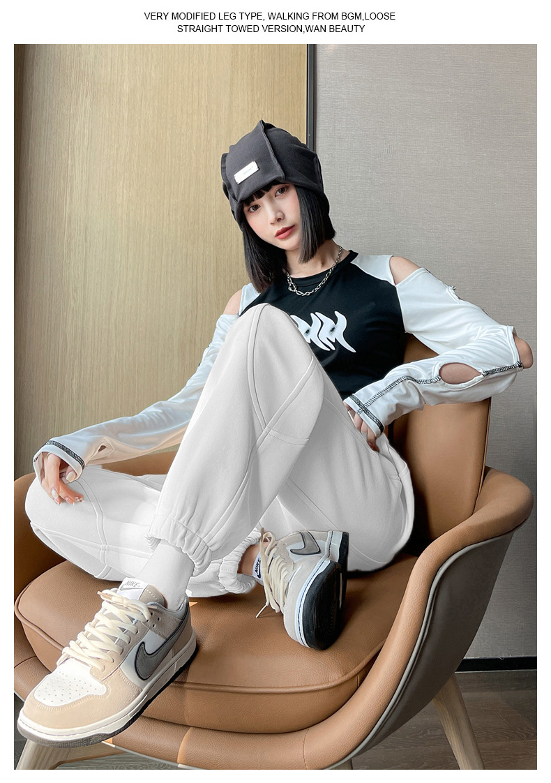 法米姿 早春新款宽松运动裤休闲外穿束脚拼接哈伦裤卫裤