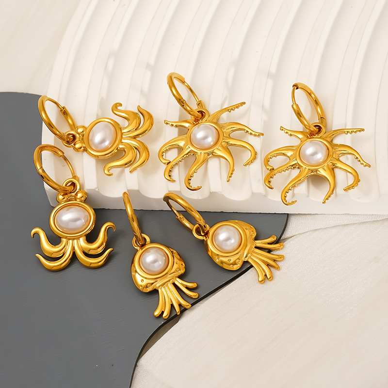1 Pair Quantity Holiday, Daily Occasion 1 Pair Beach Modern Style Octopus 304 Stainless Steel 18K Gold Plated Drop Earrings
