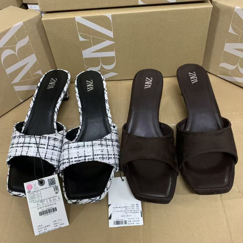 Za2025 Winter High-Heeled Shoes with Covered Heels, Women's Chanel-Style Chunky Heel Fairy Casual Sandals, Foreign Trade Low-Heeled Sandals Za2025 Winter High-Heeled Shoes with Covered Heels, Women's Chanel-Style Chunky Heel Fairy Casual Sandals, Foreign Trade Low-Heeled Sandals