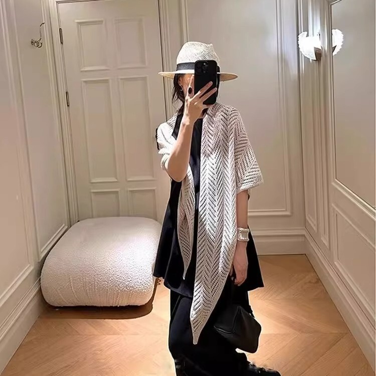 春夏季防晒韩代同款小众天丝亚麻针织衫外搭女披肩空调衫罩衫上衣|undefined