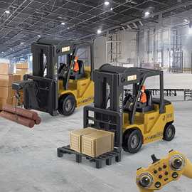 玩具充电遥控叉车电动车吊车起重机喷雾声光积木人装载机模型车