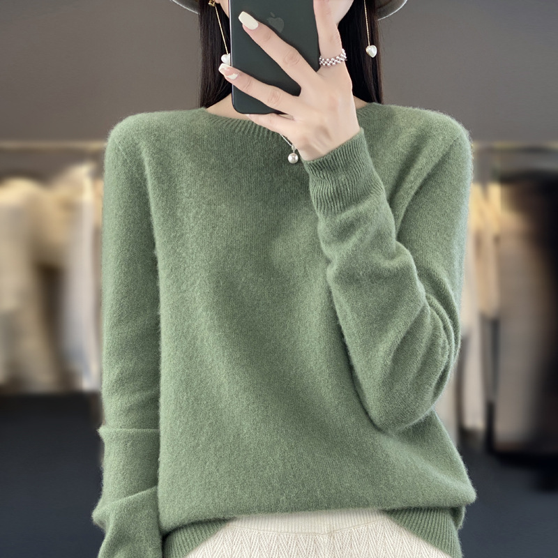一线成衣v领针织衫女套头打底纯羊毛衫秋冬长袖毛衣短款上衣|undefined