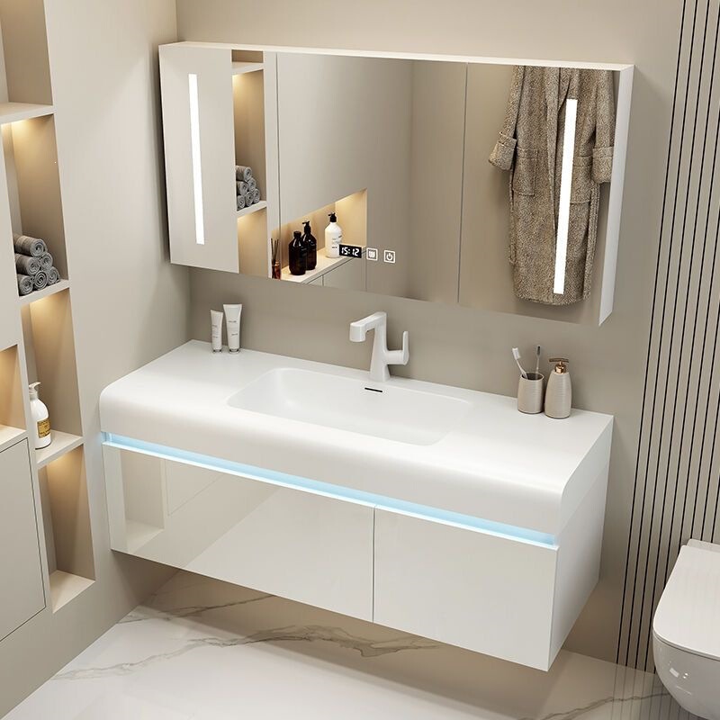 Light Luxury Modern Skin-Touch Integrated Bathroom Cabinet, Simple Smart Bathroom Washbasin and Sink Combination