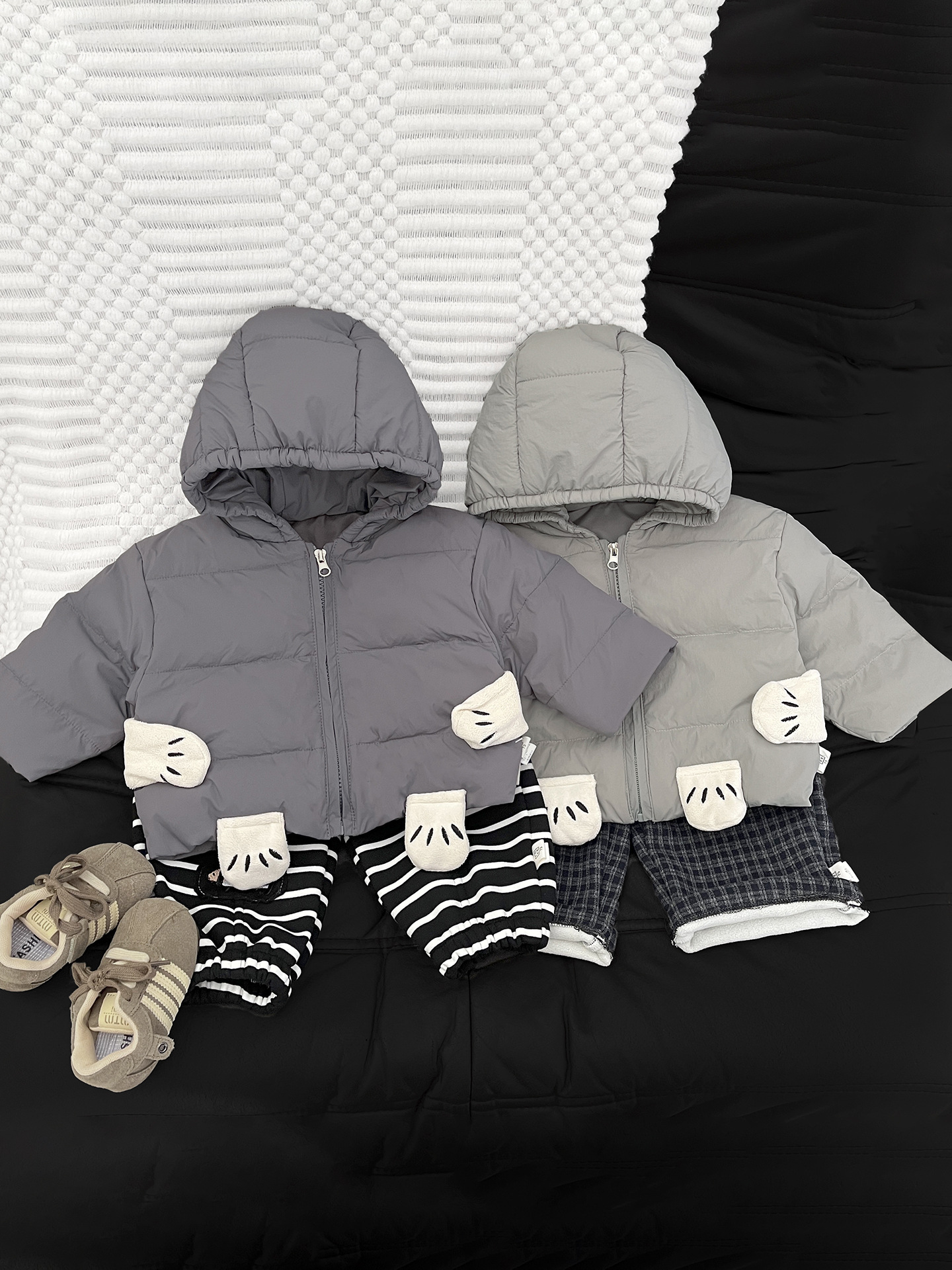 Baby invierno chaqueta de plumón super lindo bebé caricatura oso con sombrero blanco chaqueta de invierno chaqueta de calor