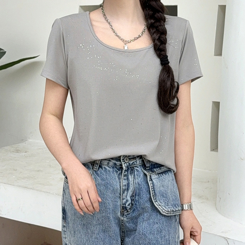 10A级抗菌莱赛尔天丝黑色圆领短袖T恤女夏季正肩半袖修身显瘦上衣|undefined