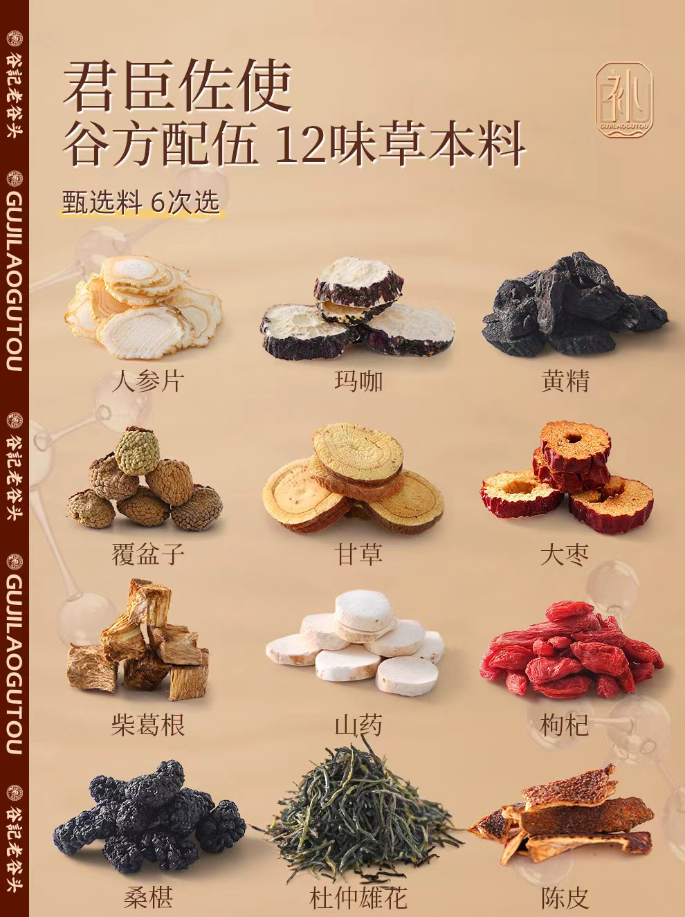 Ginseng Polygonatum Eucommia Male Flower Tea Blend with Mulberry and Raspberry 30 Cans quality and texture