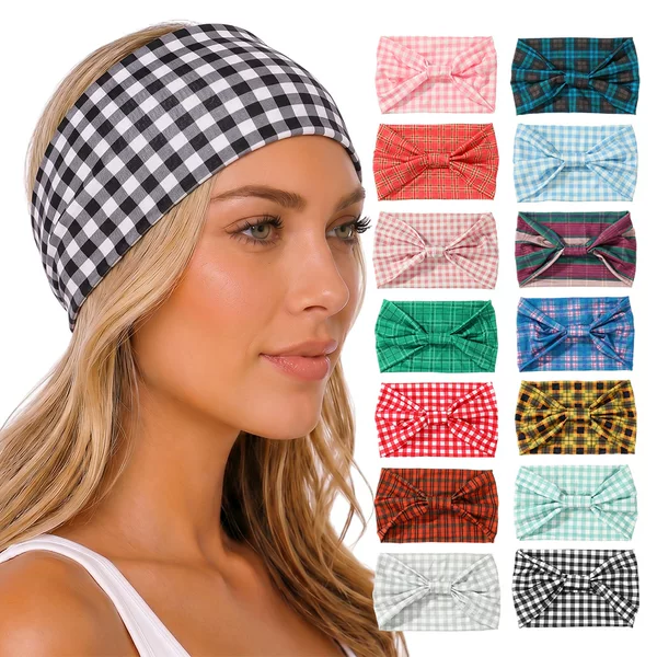Cross-Border Plaid Wide-Brimmed Headband for Women, European and American Style Sports Headband, Non-Slip Face-Washing Headband, Fashionable Versatile Headscarf