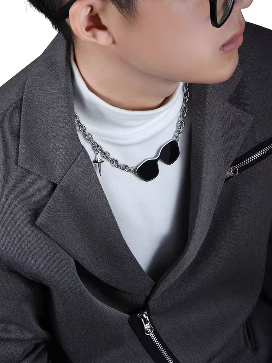 Daily Occasion Hip-Hop Star Glasses Titanium Steel Polishing Unisex Necklace Men Pendant Necklaces