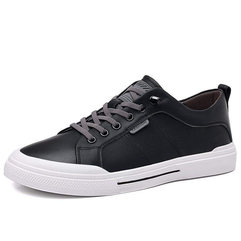 Giày da nam kiểu sneaker cổ thấp dây buộc co giãn, đế cao 1-3 cm — Màu trắng, Màu đen