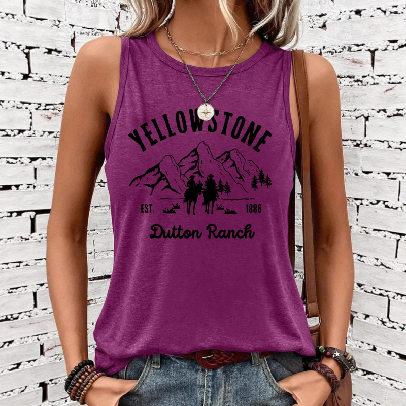 Vest Women's Yellowstone Dutton Ranch Print Amazon Simple Loose Women's Comfortable Round Neck Vest Wholesale Cross-Border