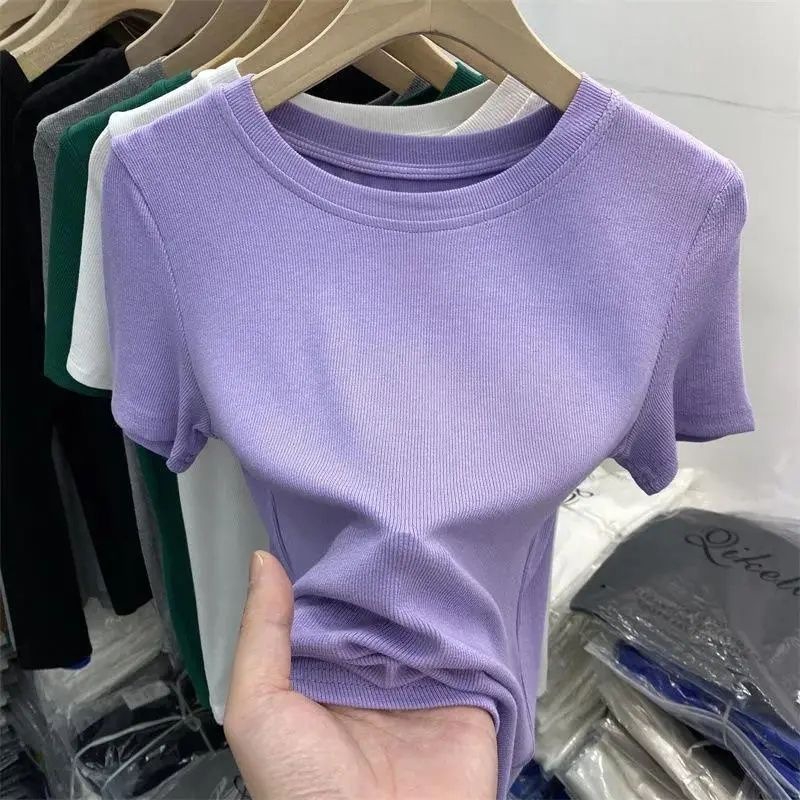 ソリッドカラーフェイシャルマスクTシャツレディース半袖2024夏新作フレンチスリムフィットデザインボトリングシャツトップ|undefined