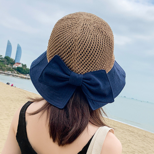 Hat Women's Summer Sun Protection Straw Hat Hollow Fashion Cool Korean Version Trendy Versatile Sun Hat Travel Fisherman Hat