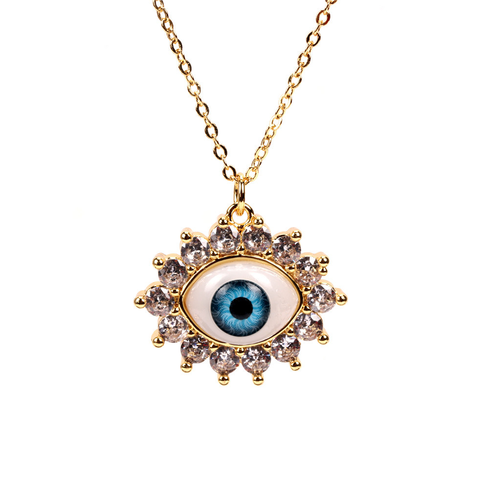 Fashion Demon Eyes Color Zircon Pendant Copper Necklace