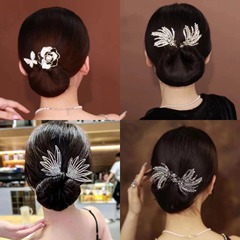 鉑思亞同款輕奢花盤發器髮飾水鑽扭扭夾後腦勺盤發神器賴人丸子頭