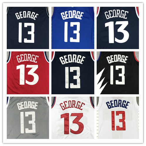 Basketball Jersey Wholesale Clippers No. 13 Paul George Embroidery Version Jersey Jersey Foreign Trade Blue Jersey
