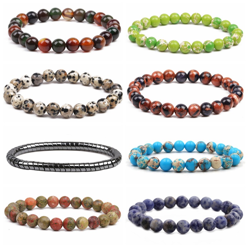 Directo de fábrica de piedra natural pulsera de cuentas Emperador ágata negro pulsera de mineral de hierro acabado pulsera al por mayor