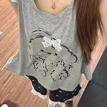 直播爆款带胸垫吊带睡衣女外穿短裤背心薄款两件套家居服仿棉圆领