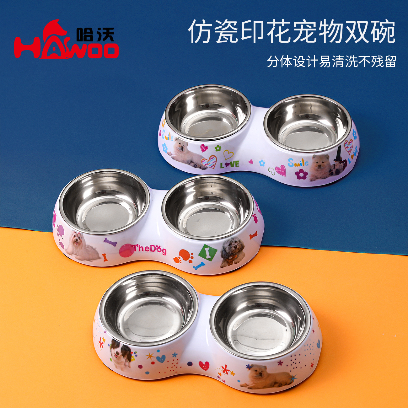 Imitación de cerámica gato tazón al por mayor impresión mascota doble tazón perro tazón gato tazón de agua alimentador de agua conjunto de alimentos para mascotas tazón de comida para perros