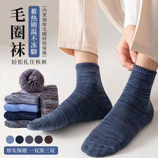 Socks Men's Mid-tube Bury Socks Winter Cold-resistant Warm Mid-tube Socks Autumn and Winter Warm Snowflake Striped Casual Business Socks