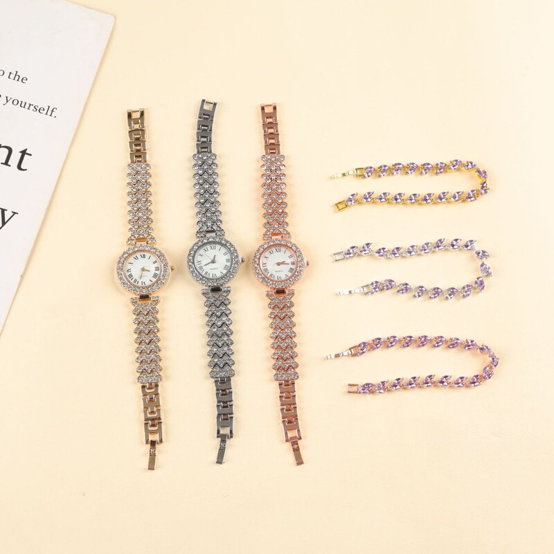 New Diamond-Encrusted Light Luxury Ladies Bracelet and Jewelry Combination Cross-Border Hot Sale Fashion High-End Bracelet Manufacturer Wholesale
