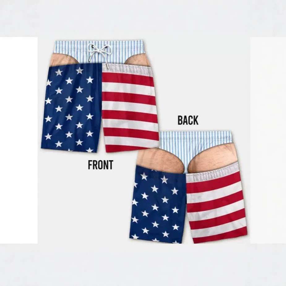 Loose beach shorts, vacation casual shorts, top, 2026 summer new style, personalized and fun men's 3D patriotic print