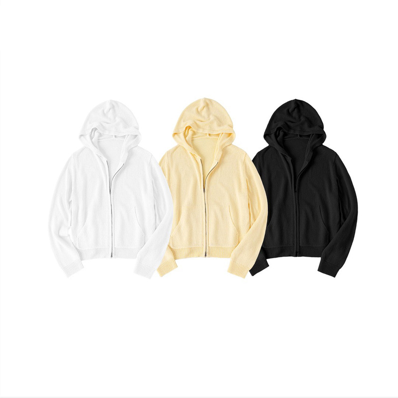 Peach Home's Same Style Linen Special Yarn Lightweight Loose Hooded Knit Cardigan Casual Short Breathable Sun Protection Jacket Peach Home's Same Style Linen Special Yarn Lightweight Loose Hooded Knit Cardigan Casual Short Breathable Sun Protection Jacket
