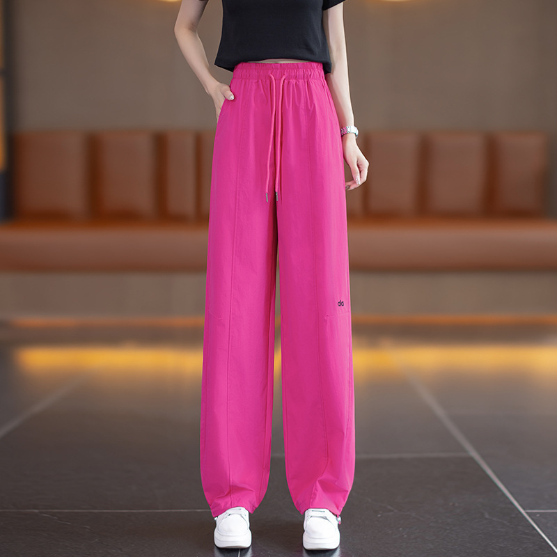 玫红色直筒裤女2025新款夏季薄款高端垂感松弛感显瘦凉感休闲裤子|undefined