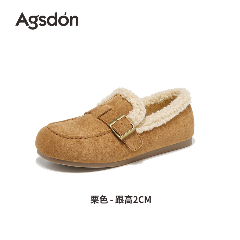 Zapatos de botellas de terciopelo Augusto Lion Dengjia Bocken para mujeres 2025 nuevos zapatos de invierno y otoño con una base plana de frijoles de frijoles zapatos retrógrados Lefour