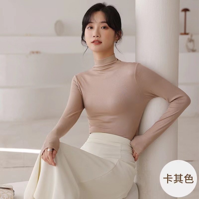 九色半高领打底衫女内搭春秋季长袖面膜衣舒适纯紧身T恤洋气百搭|undefined