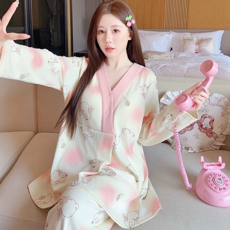 夏季薄款月子服带胸垫怀孕期孕妇产后睡衣夏天哺乳期家居服可外穿|undefined