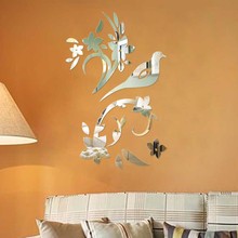 小鸟树枝镜面墙贴壁画 3D亚克力立体浮雕 客厅卧室电视墙壁画装饰