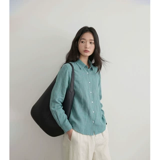 小香风polo长袖蓝色衬衫女秋季新款2026高级轻奢气质通勤亚麻上衣